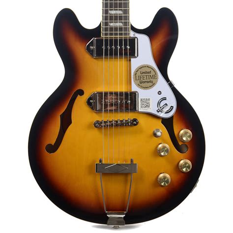 epiphone casino coupe sunburst This limited version is offered in Royal Tan and Vintage Sunburst, with either a trapeze tailpiece or a tremotone tremolo